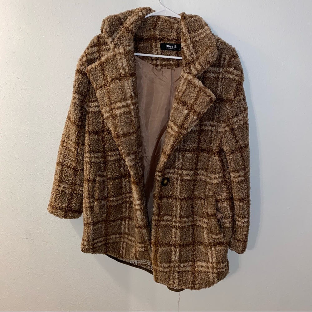 Plaid Sherpa Blazer Cardigan